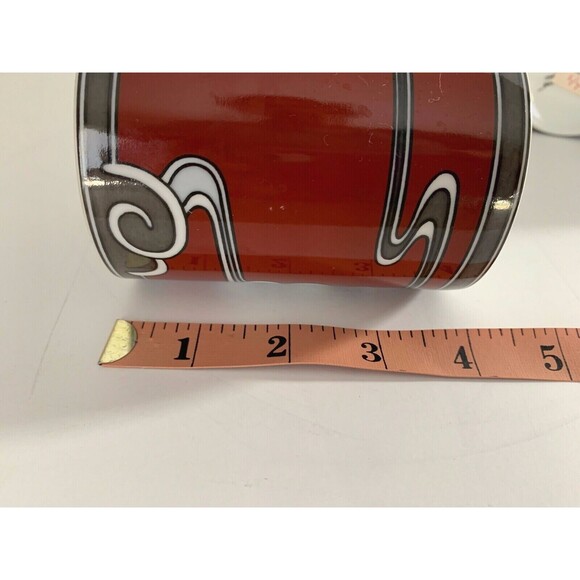 Set of 4 Rare Fitz & Floyd Mouchet d'Argent Mugs Cups 1978 Cinnamon Red & Gray - Picture 9 of 12